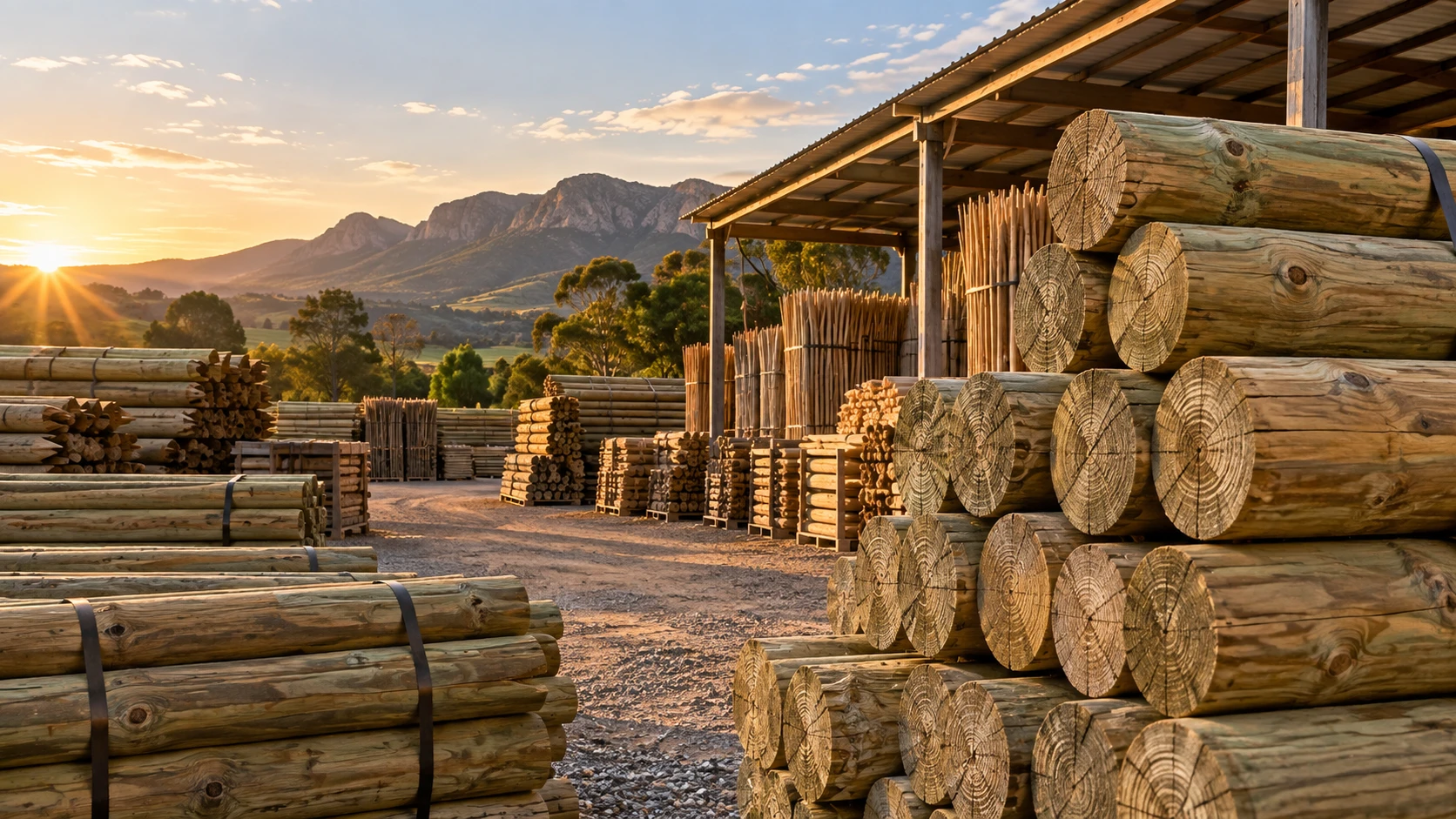 Treated timber pole stock at Die Pale Depot